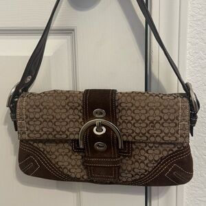 Coach Y2K Soho Brown Signature Canvas Shoulder Bag w/Suede and Leather Trim